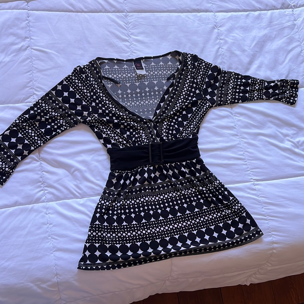 Groovy empire shirt, black and white polka dots, bow in back